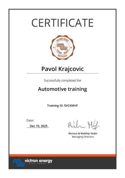 Certifikát Automotive training